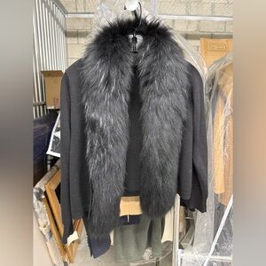 Diane Von Furstenberg Black Cardigan with Detachable Fur Collar